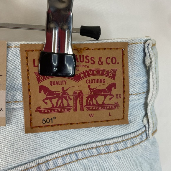 Levi's Light Blue Distressed Denim Cutoff Shorts - Picture 5 of 7